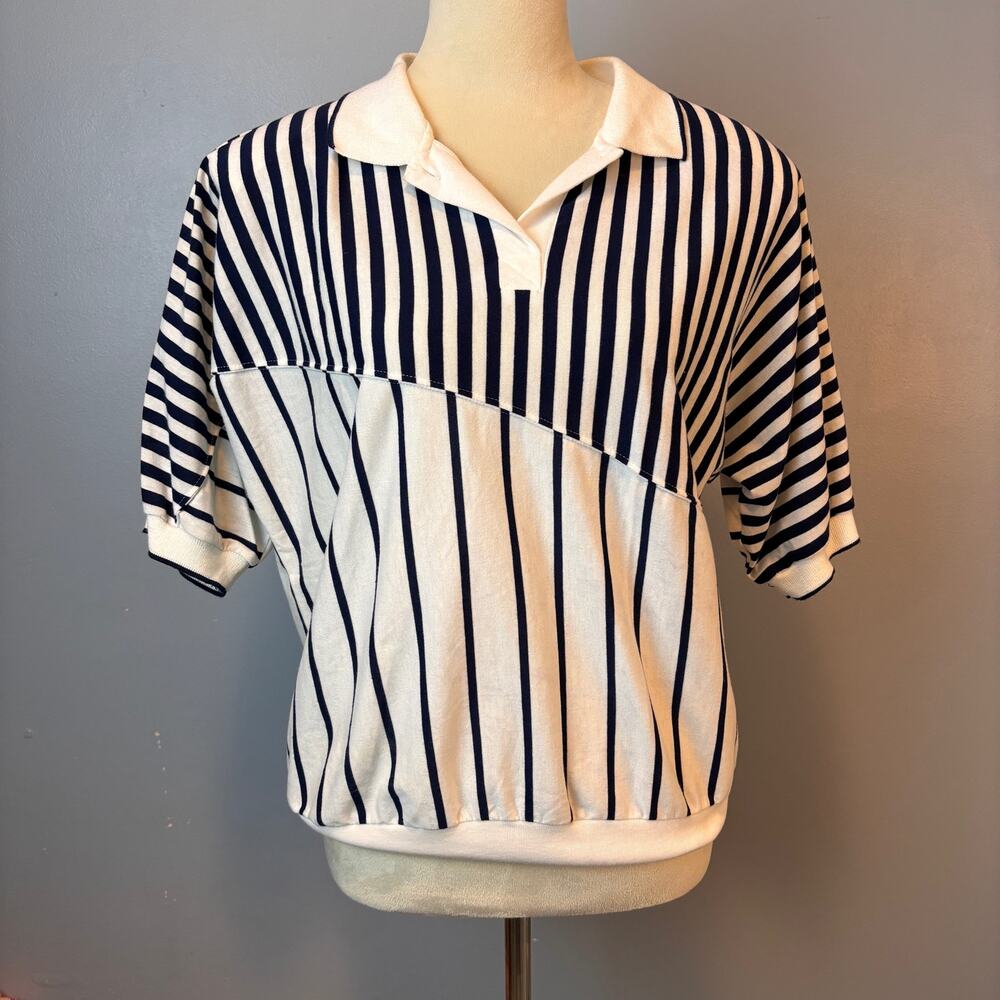 Vintage Easton Park 90's Nautical Navy/White Stripe Collared Sailorcore  Large